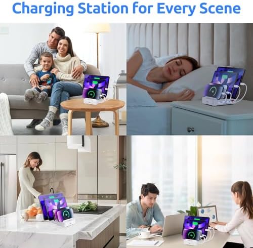4-Port Charging Station for Multiple Devices, USB Charger Stations Multi-Device Organizer Charging Dock, Compatible with Cell Phones, iPads, Kindle Tablets, and Other Electronics (White) - Image 3