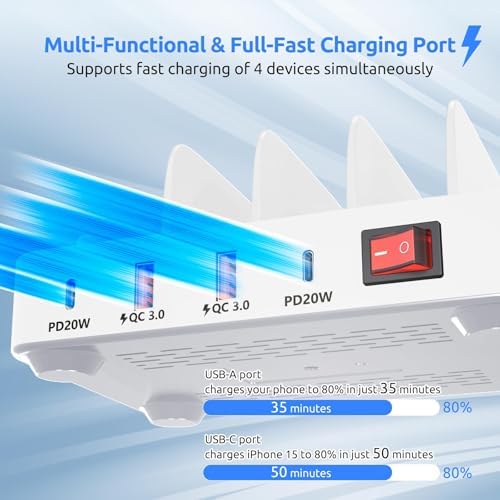 4-Port Charging Station for Multiple Devices, USB Charger Stations Multi-Device Organizer Charging Dock, Compatible with Cell Phones, iPads, Kindle Tablets, and Other Electronics (White) - Image 4