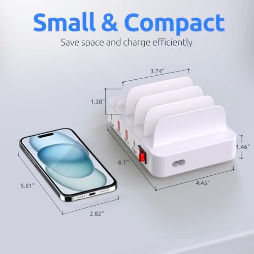 4-Port Charging Station for Multiple Devices, USB Charger Stations Multi-Device Organizer Charging Dock, Compatible with Cell Phones, iPads, Kindle Tablets, and Other Electronics (White) - Image 6