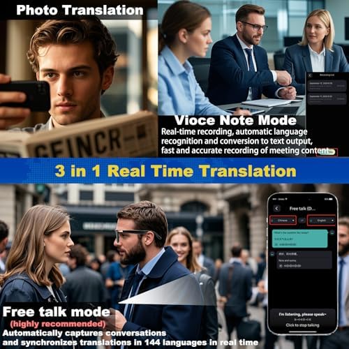 Ai Smart Glasses Bluetooth 5.4 with Translation for Men Women 160+Languages Color-Change Lens Chat GPT Assistant Free App Translator Glasses Meeting,Driver,Travel (CK03) - Image 3