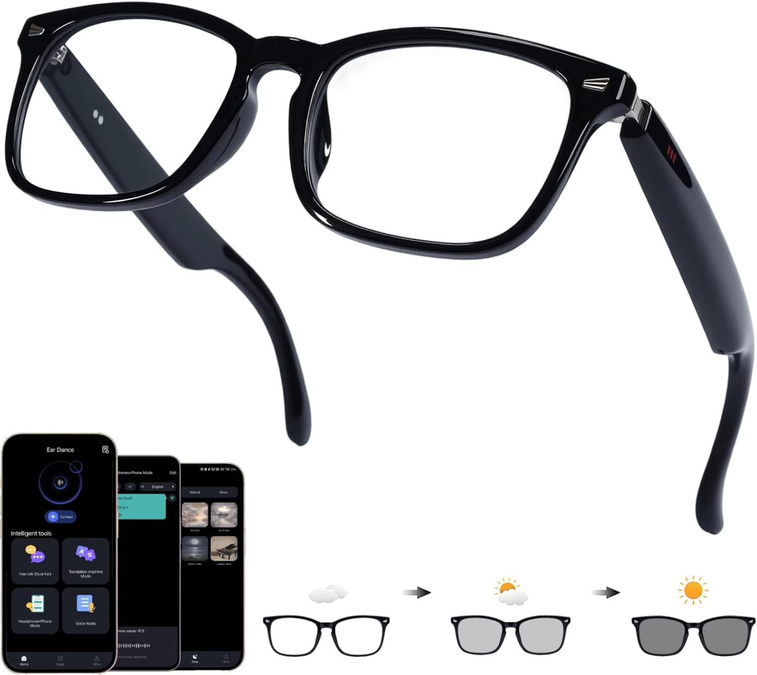 Ai Smart Glasses Bluetooth 5.4 with Translation for Men Women 160+Languages Color-Change Lens Chat GPT Assistant Free App Translator Glasses Meeting,Driver,Travel (CK03) - Image 9