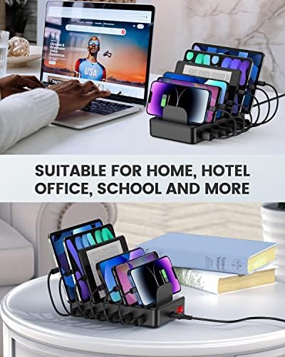 CREATIVE DESIGN 50W 6 Ports Multi Charger Station with 6 Charging Cables, USB Charging Dock for Multiple Devices, Compatible with Cellphone iPad Kindle Tablet and Other Electronic Devices - Image 5