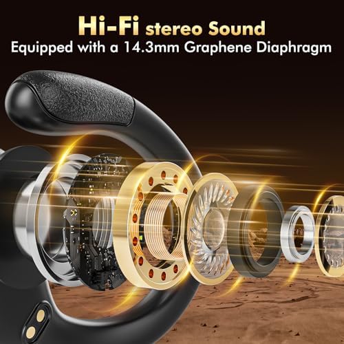 Wireless Earbuds, ENC Noise Cancelling Sport Ear Buds with Multifunctional Touch Screen, Bluetooth 5.4 Headphones, Bass Stereo Sound, 5 EQ Over The Ear Earbuds for Sports/Workout/Gym-Black - Image 3